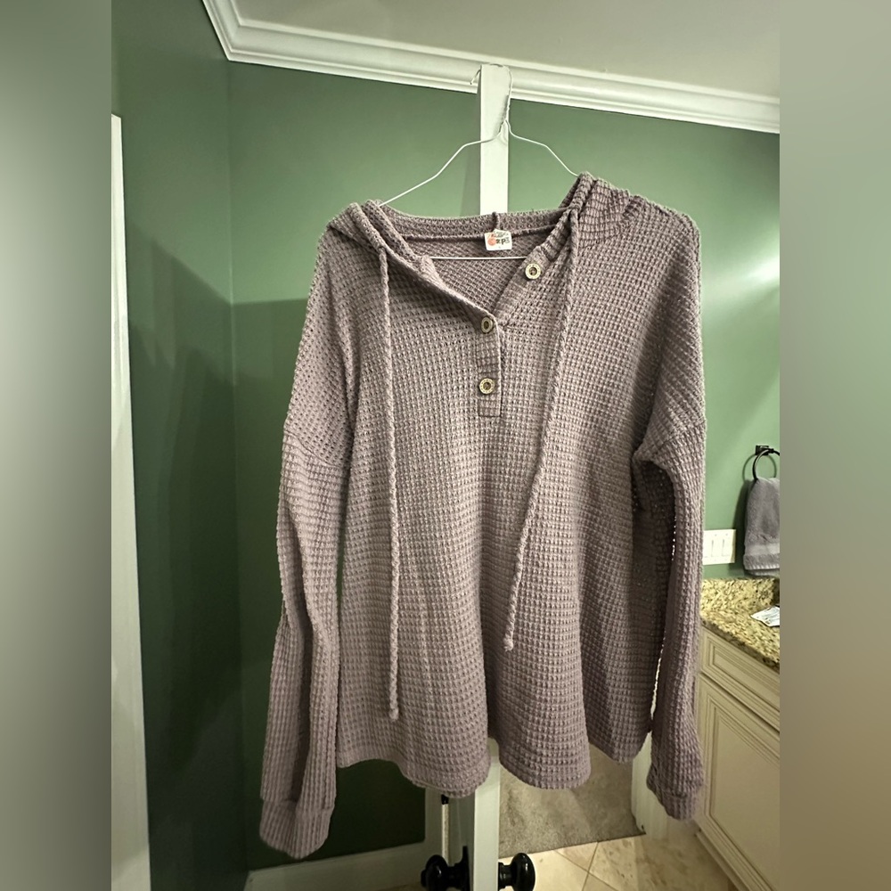 Cozy Waffle Knit Hoodie - Lavender